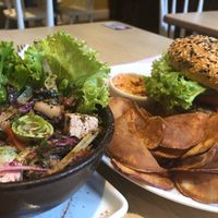 Mushroom hamburger &Tofu salat .. both best !!!!   at Mantra Gastronomia e Arte in Porto Alegre
