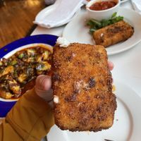 Vegan mozz bite, Brussel sprout (left)   at The Hollow in Albany