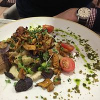 A very seasonal dish with chanterelle mushrooms on the menu!  at Alive in Vilnius