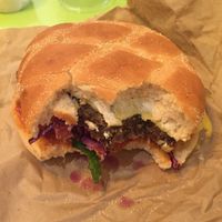I couldn't wait to start so photo came after two munches!! at GreenBurger - Vesterbrogade in Copenhagen