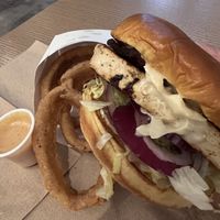 Grilled chicken and onion rings  at HipCityVeg - Broad St in Philadelphia