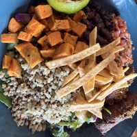 Halloumi Buddha bowl with falafels replacing the cheesee  at The Raven Bistro in Jasper