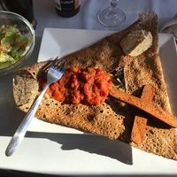 Vegan galette with vegan meguez, hummus... at Ty Veg in Perros-guirec