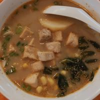 Vegan ramen with rice noodles and fry tofu at V-Ramen - Alvaro Obregon in Mexico City