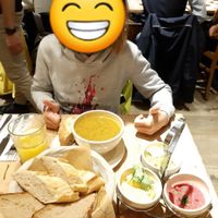 Vegan sharing plate and a lentil spinDahl soup at Le Pain Quotidien - Holborn in London