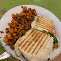 Vegan burrito this is the move it has such good flavor with the sweet potato hash also a classic at Be Well Bakery & Cafe in Huntingdon Valley