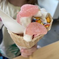 Cookie batter with vegan toppings and vegan waffle cone  at Eb & Bean - Division  in Portland