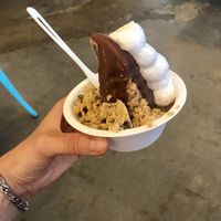 CHOCOLATE CARAMEL W NAWTELLA MAGIC TOP, COCONUT WHIP, & COOKIE DOUGH - ALL VEGAN ALL MAGIC at Eb & Bean - Division  in Portland