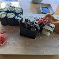 52. Avocado sushi (4 euros)
31. Inari (3 euros)
21. Shitaki (2.50 euros)
30. Tofu Nigri  (2.50 euros) at MakiMaki Sushi Green in Cologne