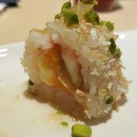 sweet inside out dessert with pistachio, coconut, banana at MakiMaki Sushi Green in Cologne