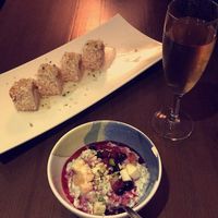 Desserts and plum wine  at MakiMaki Sushi Green in Cologne