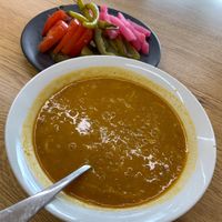 Lentil soup and sides. Very tasty! at Falafel Moudy in Campbellfield