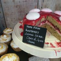 Vegan raspberry lemon layer cake at Our Cornish Pasty Shop in Brighton