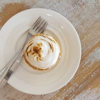 Vegan lemon meringue tart at Our Cornish Pasty Shop in Brighton