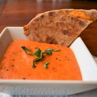 roasted red pepper bisque at Ellicottville Brewing Company in Fredonia