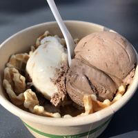 Chocolate chocolate & date pudding cake in a waffle bowl  at Lick Honest Ice Creams in San Antonio