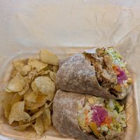Chick'n ceasar salad wrap w/ chips at NU Kitchen in Somerville