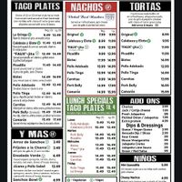 Menu at Sanchos in San Antonio