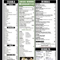 Menu at Sanchos in San Antonio