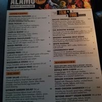 Menu at Alamo Drafthouse Cinema in San Antonio