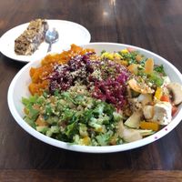 Salad chosen from bar and granola bar at Bodhi Leaf Eatery in Denpasar