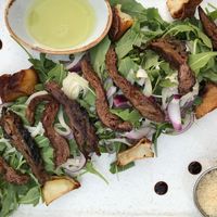 vegan ";steak"; salad at Four One Six (416) in Tel Aviv