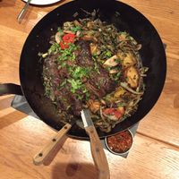 Giant pan of ";old style"; steak at Four One Six (416) in Tel Aviv
