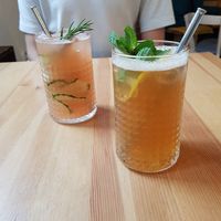 The grapefruit and rosemary lemonade and the earl iced tea at Balans Bistro in Bratislava