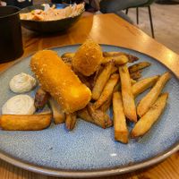 Vyprazane “syrove” sticks s domacimi hranolkami a dipom  at Balans Bistro in Bratislava