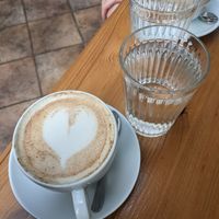 Chai latte, we got it served with a glass of water at Balans Bistro in Bratislava
