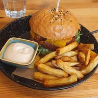 Mexican burger with this super fancy mayo ! at Balans Bistro in Bratislava