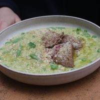 Pea risotto with seitan at Balans Bistro in Bratislava