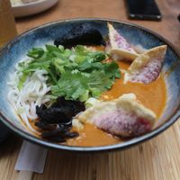 Tom yam with beetroot gyoza at Balans Bistro in Bratislava