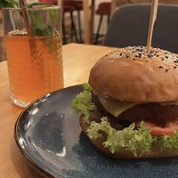 Balans burger and homemade strawberry lemonade😄 at Balans Bistro in Bratislava