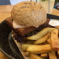 green burger (bbq tofu with green pesto and avocado) at Balans Bistro in Bratislava
