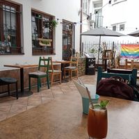 Outdoor sitting area, with glass roof - shelter from the rain ☔😊 at Balans Bistro in Bratislava