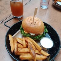 Balans Burger and homemade ice tea -totally recommend both! at Balans Bistro in Bratislava