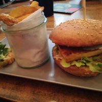 Balans Burger with fries at Balans Bistro in Bratislava