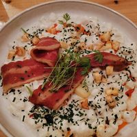 "Bryndza" dumplings. With a cream sauce, apple, bacon and chives at Balans Bistro in Bratislava