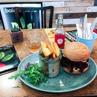 Balan burger with fries. at Balans Bistro in Bratislava