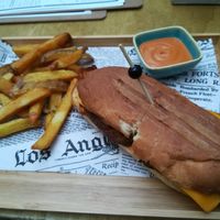 Cuban sandwich, Belgian fries and barbecue dip at Balans Bistro in Bratislava