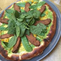 Delicious spinach pizza at Balans Bistro in Bratislava