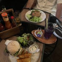 Mushroom cheeseburger, mushroom fried rice  at Reform Kafe in Chiang Mai