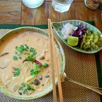 Big amazing bowl of khao soi  at Reform Kafe in Chiang Mai