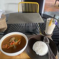 Massaman curry and banana milkshake   at Reform Kafe in Chiang Mai