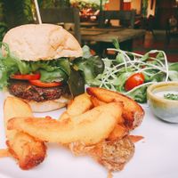 Mushroom Burger and Fries at Reform Kafe in Chiang Mai