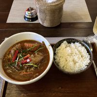 Massaman curry + Green geek kombucha   at Reform Kafe in Chiang Mai