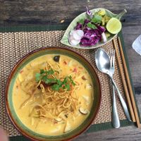 Thai noodle soup with coconut milk  at Reform Kafe in Chiang Mai