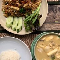 Curry soup with rice & fried curry  at Reform Kafe in Chiang Mai