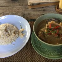 Green curry and brown rice at Reform Kafe in Chiang Mai